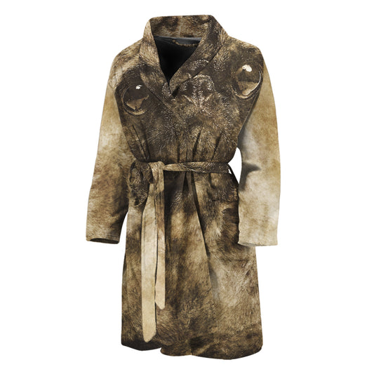 Vintage Pug Portrait Print Men's Bathrobe
