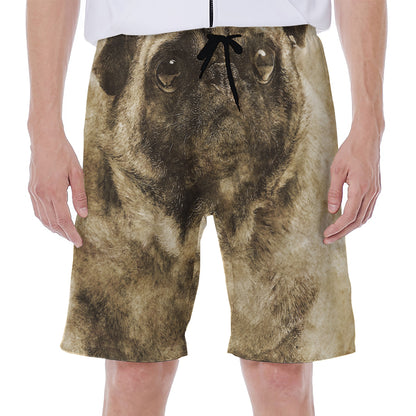 Vintage Pug Portrait Print Men's Beach Shorts