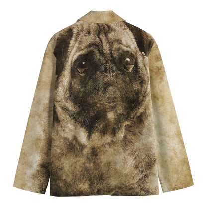 Vintage Pug Portrait Print Men's Blazer