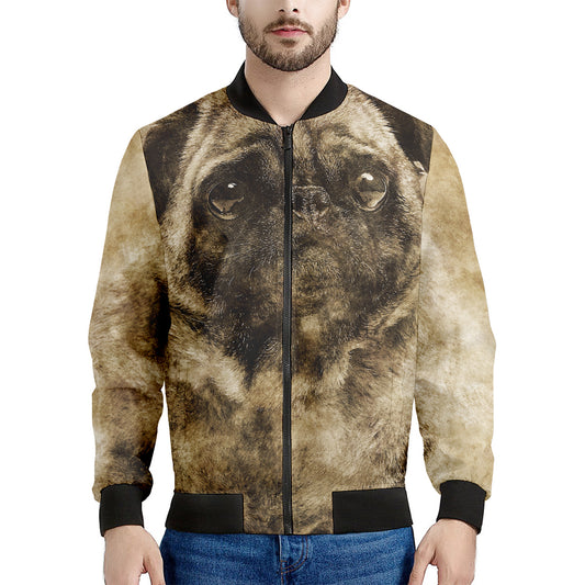 Vintage Pug Portrait Print Men's Bomber Jacket