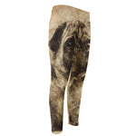 Vintage Pug Portrait Print Men's Compression Pants