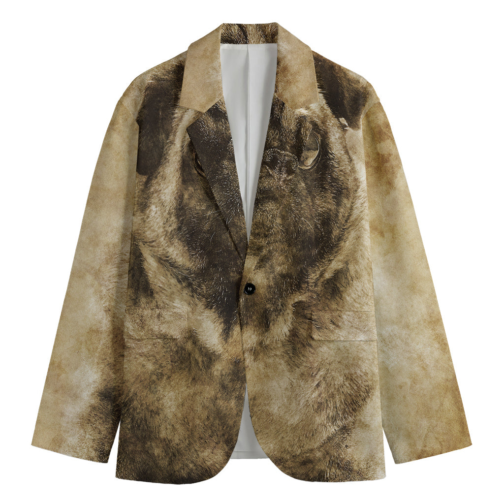 Vintage Pug Portrait Print Men's Cotton Blazer
