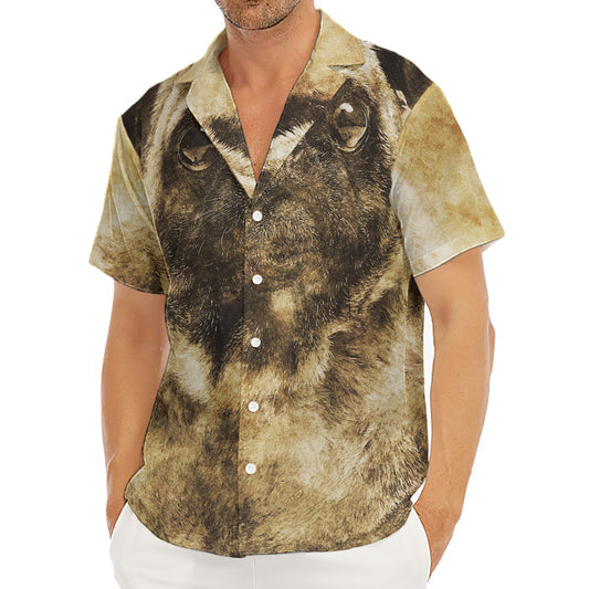 Vintage Pug Portrait Print Men's Deep V-Neck Shirt