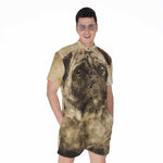 Vintage Pug Portrait Print Men's Rompers