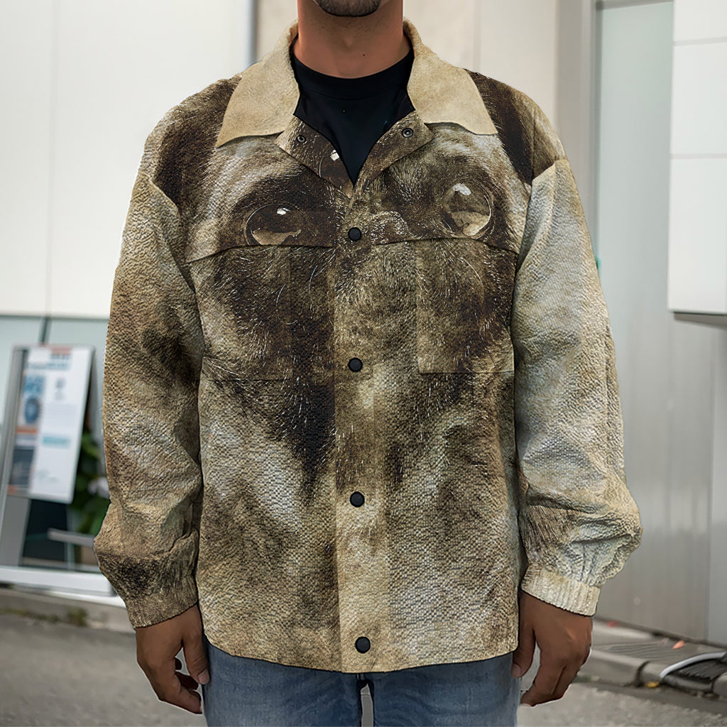 Vintage Pug Portrait Print Men's Shirt Jacket