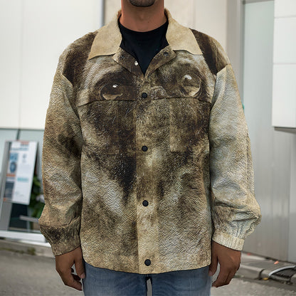 Vintage Pug Portrait Print Men's Shirt Jacket