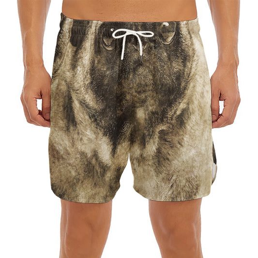 Vintage Pug Portrait Print Men's Split Running Shorts