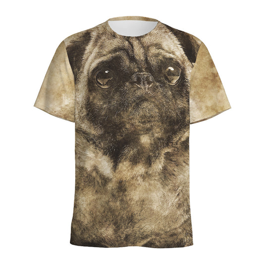 Vintage Pug Portrait Print Men's Sports T-Shirt