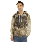 Vintage Pug Portrait Print Men's Velvet Pullover Hoodie