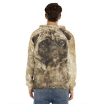 Vintage Pug Portrait Print Men's Velvet Pullover Hoodie