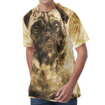 Vintage Pug Portrait Print Men's Velvet T-Shirt