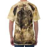 Vintage Pug Portrait Print Men's Velvet T-Shirt