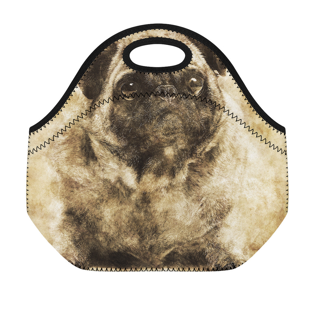 Vintage Pug Portrait Print Neoprene Lunch Bag