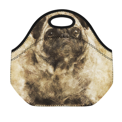 Vintage Pug Portrait Print Neoprene Lunch Bag