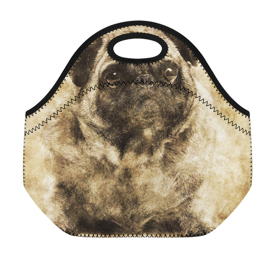 Vintage Pug Portrait Print Neoprene Lunch Bag