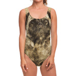 Vintage Pug Portrait Print One Piece Swimsuit