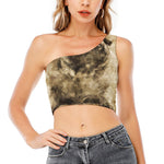 Vintage Pug Portrait Print One Shoulder Crop Top