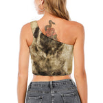 Vintage Pug Portrait Print One Shoulder Crop Top