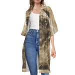 Vintage Pug Portrait Print Open Front Beach Cover Up
