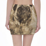 Vintage Pug Portrait Print Pencil Mini Skirt