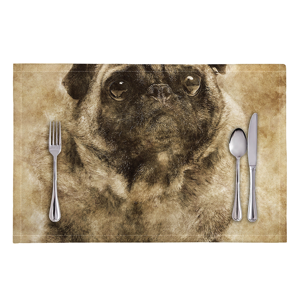 Vintage Pug Portrait Print Placemat