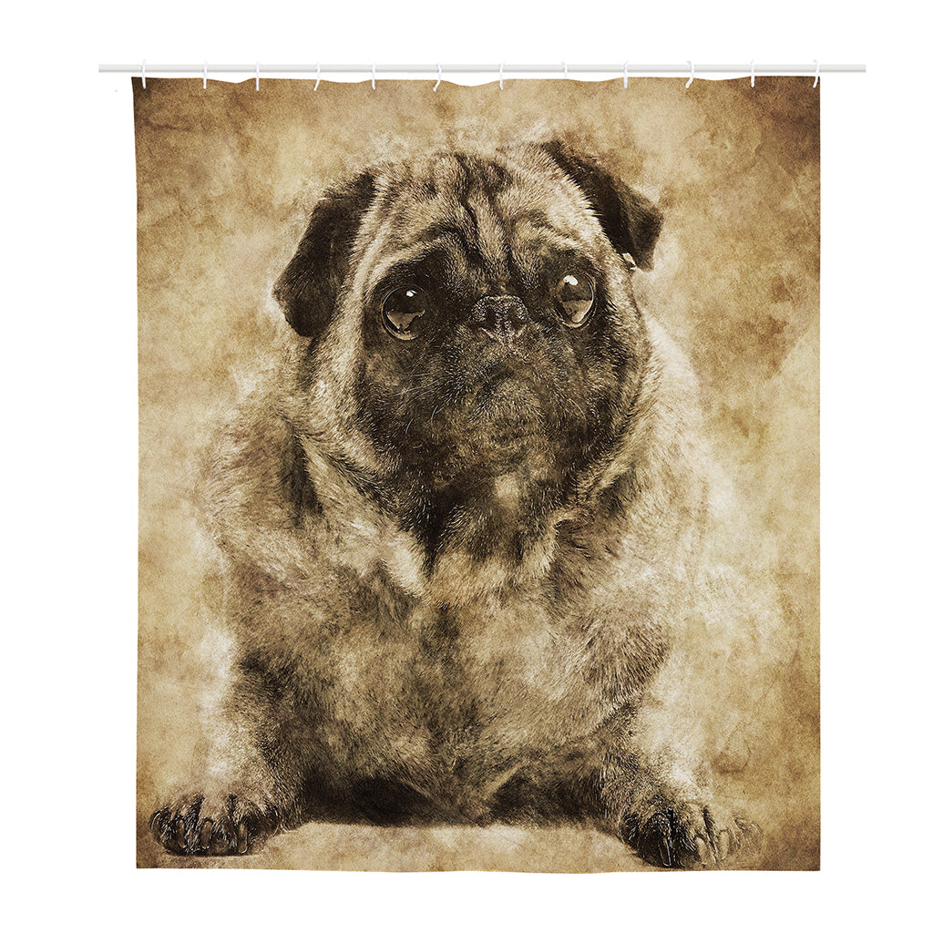 Vintage Pug Portrait Print Polyester Shower Curtain