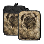 Vintage Pug Portrait Print Pot Holders With Pocket