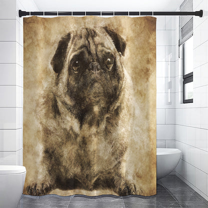 Vintage Pug Portrait Print Premium Shower Curtain