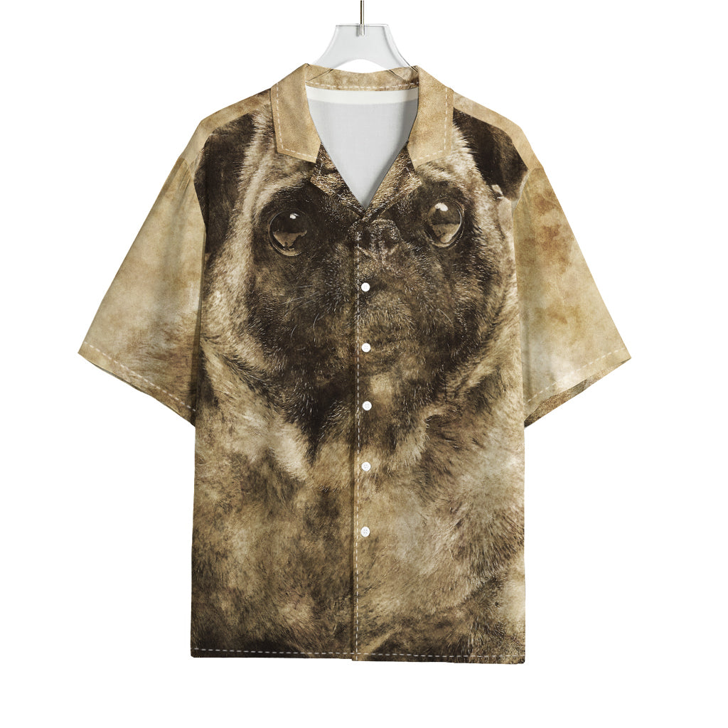 Vintage Pug Portrait Print Rayon Hawaiian Shirt