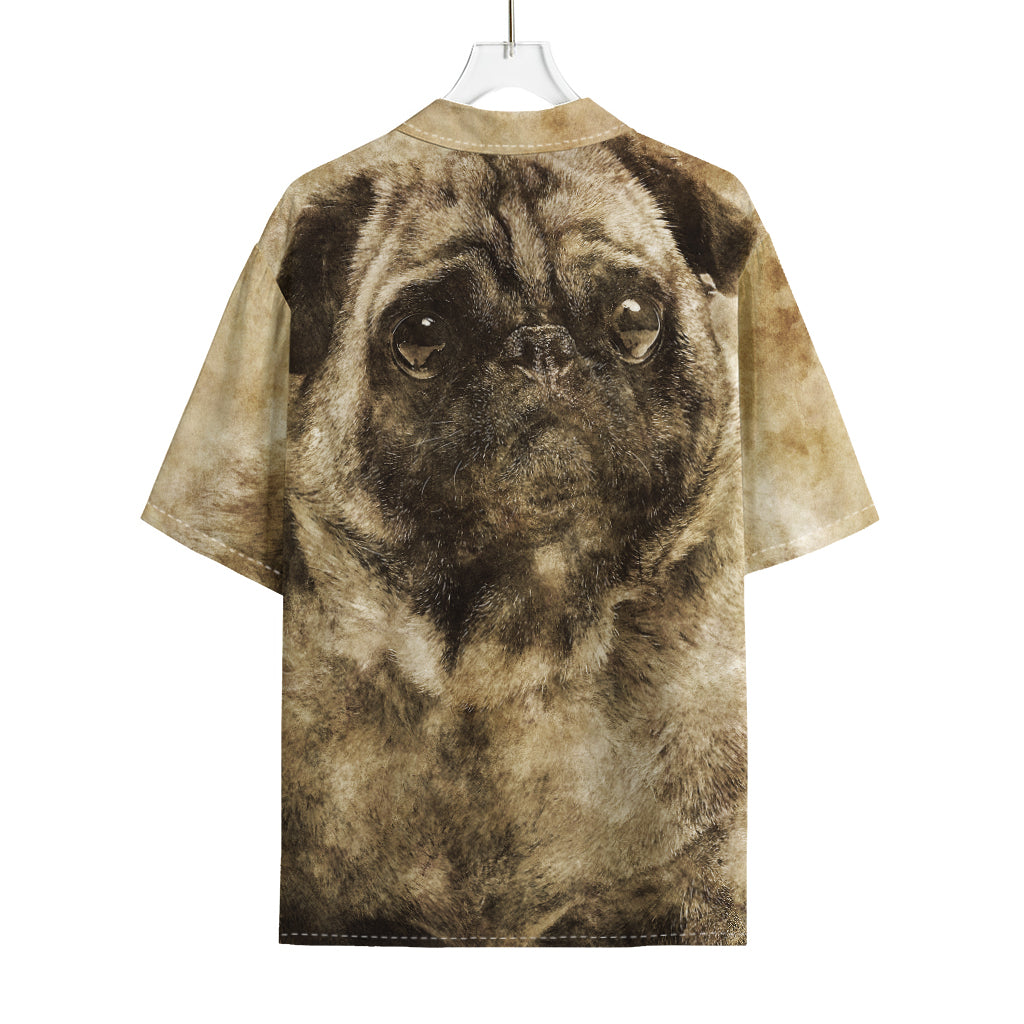 Vintage Pug Portrait Print Rayon Hawaiian Shirt
