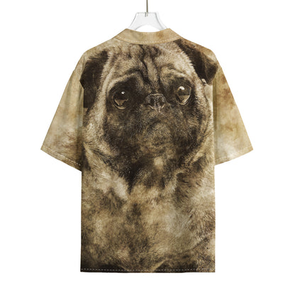 Vintage Pug Portrait Print Rayon Hawaiian Shirt