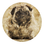 Vintage Pug Portrait Print Round Blanket