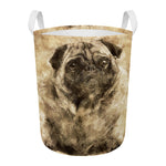 Vintage Pug Portrait Print Round Laundry Basket