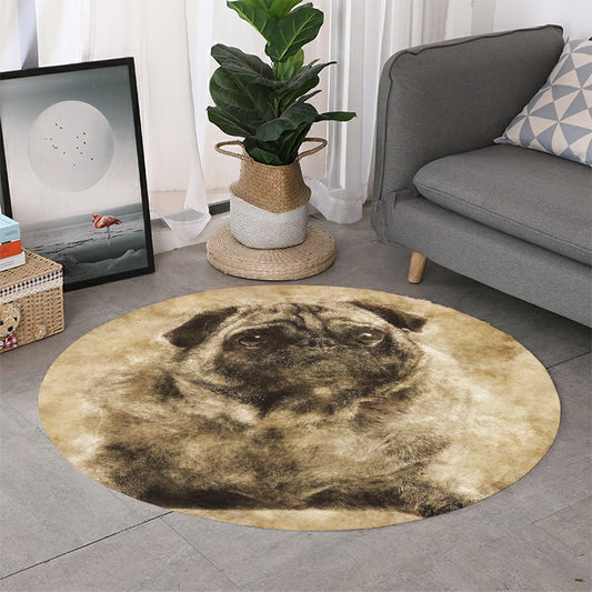 Vintage Pug Portrait Print Round Rug