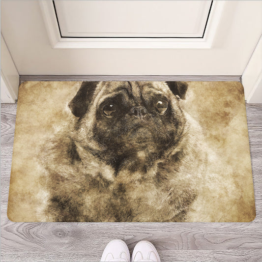 Vintage Pug Portrait Print Rubber Doormat