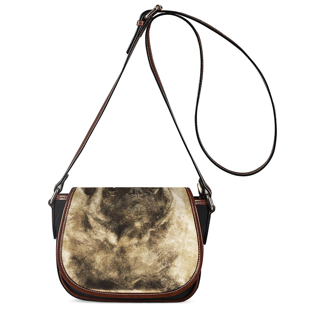 Vintage Pug Portrait Print Saddle Bag