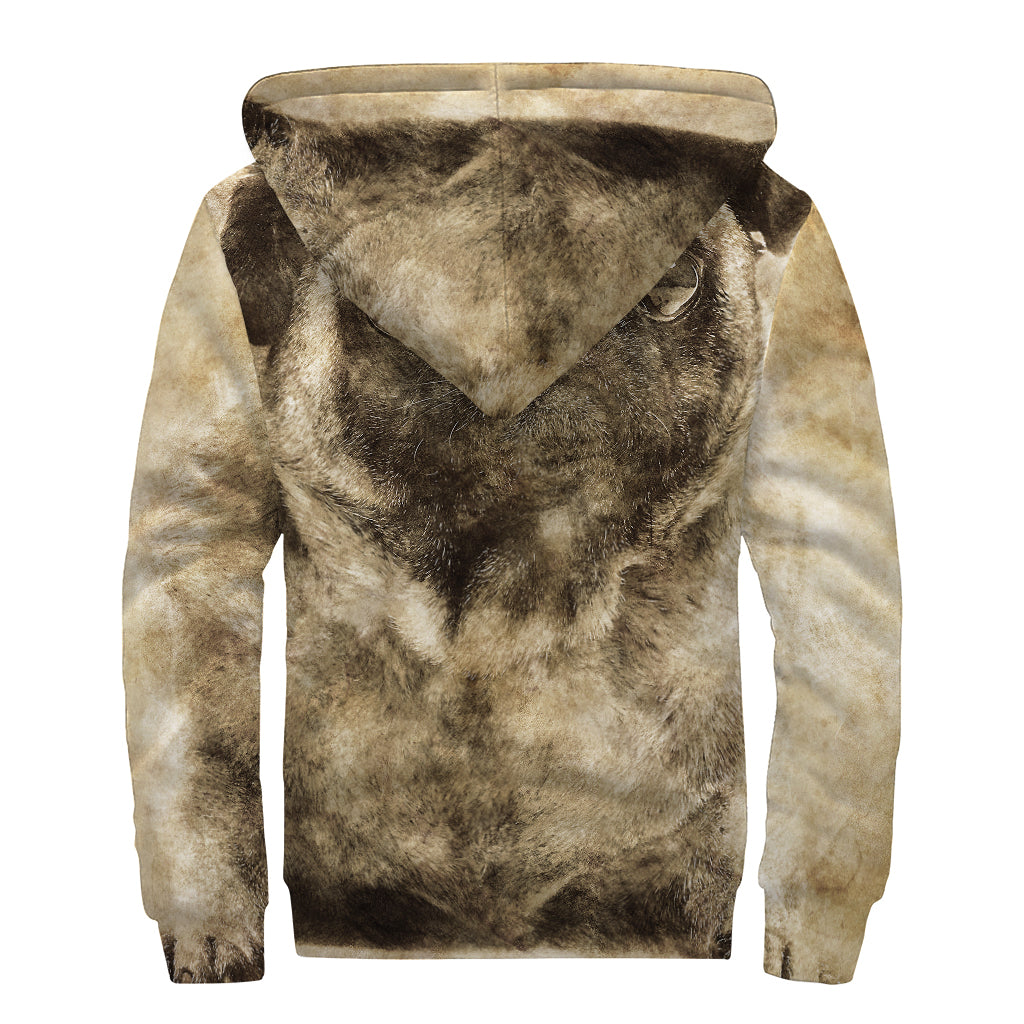 Vintage Pug Portrait Print Sherpa Lined Zip Up Hoodie