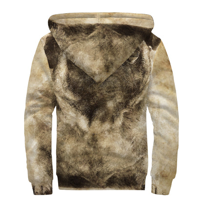 Vintage Pug Portrait Print Sherpa Lined Zip Up Hoodie