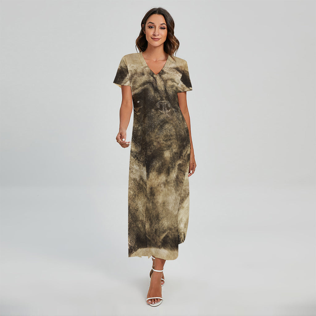 Vintage Pug Portrait Print Short Sleeve Maxi Dress