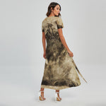 Vintage Pug Portrait Print Short Sleeve Maxi Dress