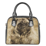 Vintage Pug Portrait Print Shoulder Handbag
