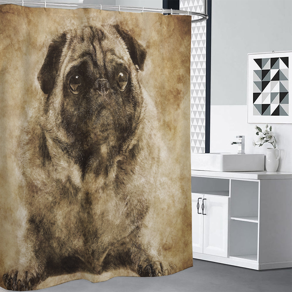 Vintage Pug Portrait Print Shower Curtain