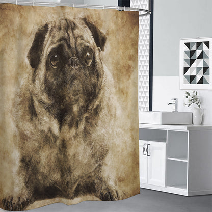 Vintage Pug Portrait Print Shower Curtain