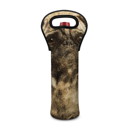 Vintage Pug Portrait Print Single Neoprene Wine Tote