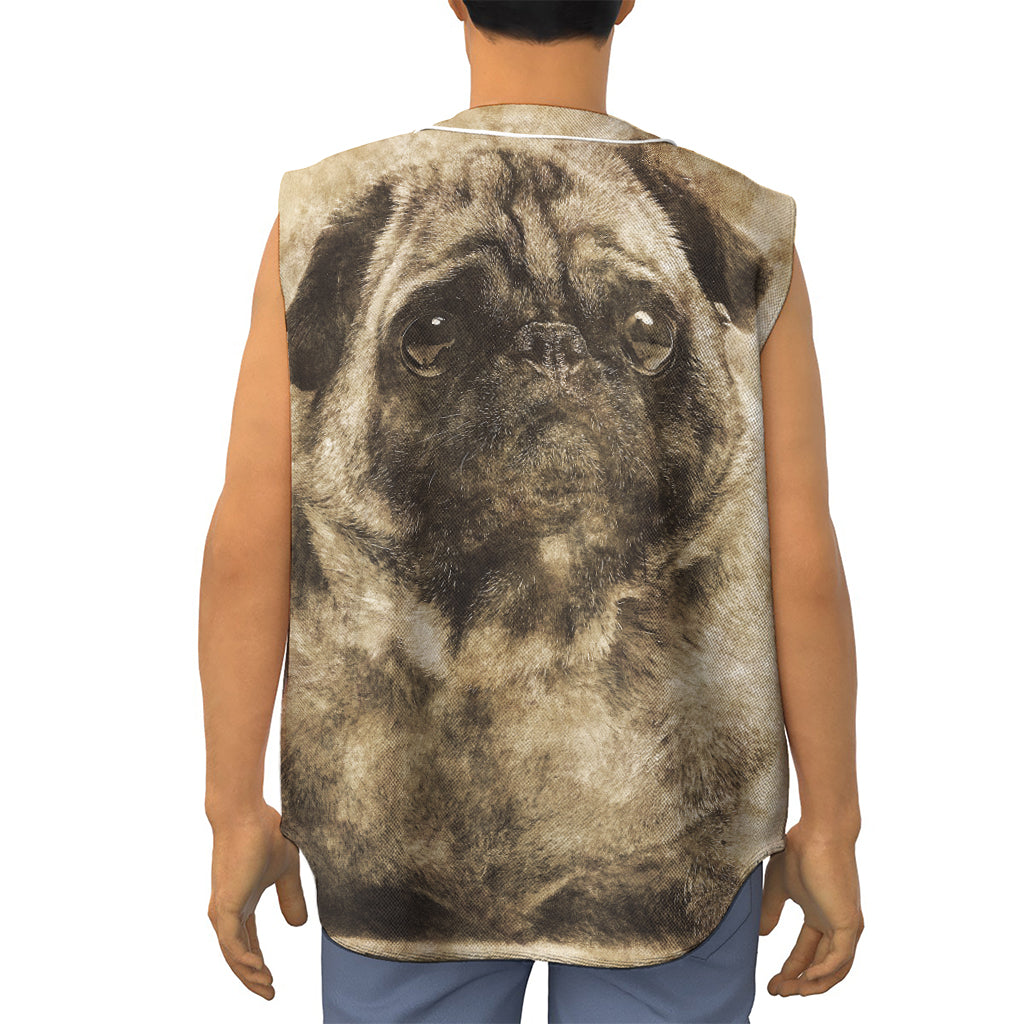 Vintage Pug Portrait Print Sleeveless Baseball Jersey