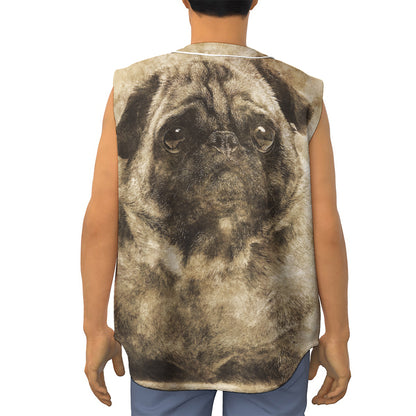 Vintage Pug Portrait Print Sleeveless Baseball Jersey