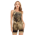 Vintage Pug Portrait Print Sleeveless One Piece Swimsuit