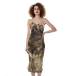 Vintage Pug Portrait Print Slim Fit Midi Cami Dress