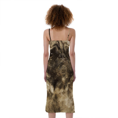 Vintage Pug Portrait Print Slim Fit Midi Cami Dress