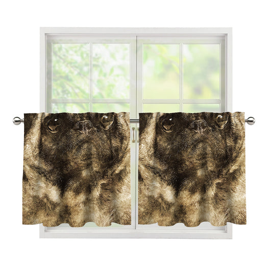 Vintage Pug Portrait Print Tier Curtains